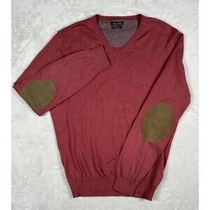 Mossimo Dutti Mens Small Red Sweater Silk Cashmere Blend Suede Elbow Patches